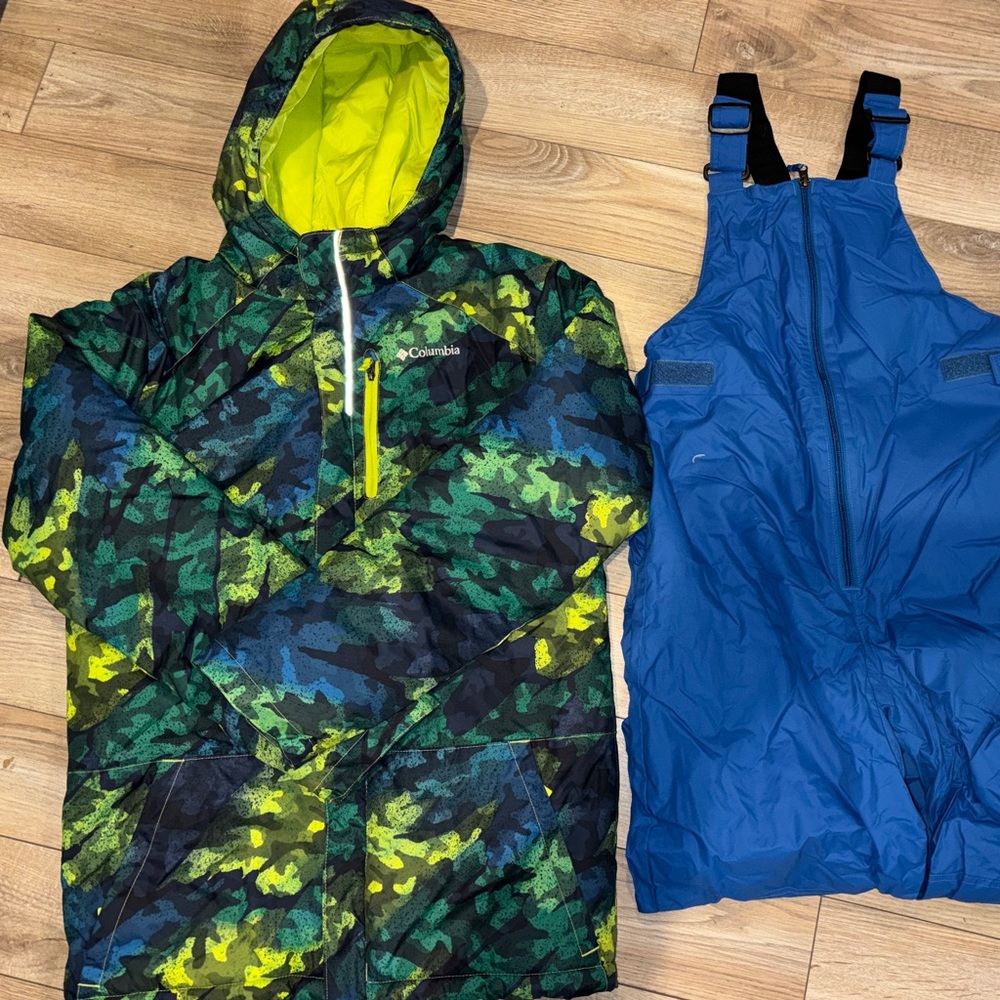 Columbia Kids XL Winter Set Jacket + Snow Bib Pants Camo Blue